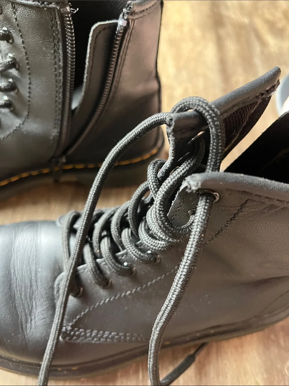 Dr. Martens Kids Black Lace-Up Ankle Boots with Yellow Pull Tab